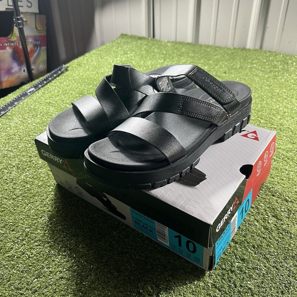 Gerry Choco Women's Size 10 Black Comfort Sandals Adjustable Strap NWT Box